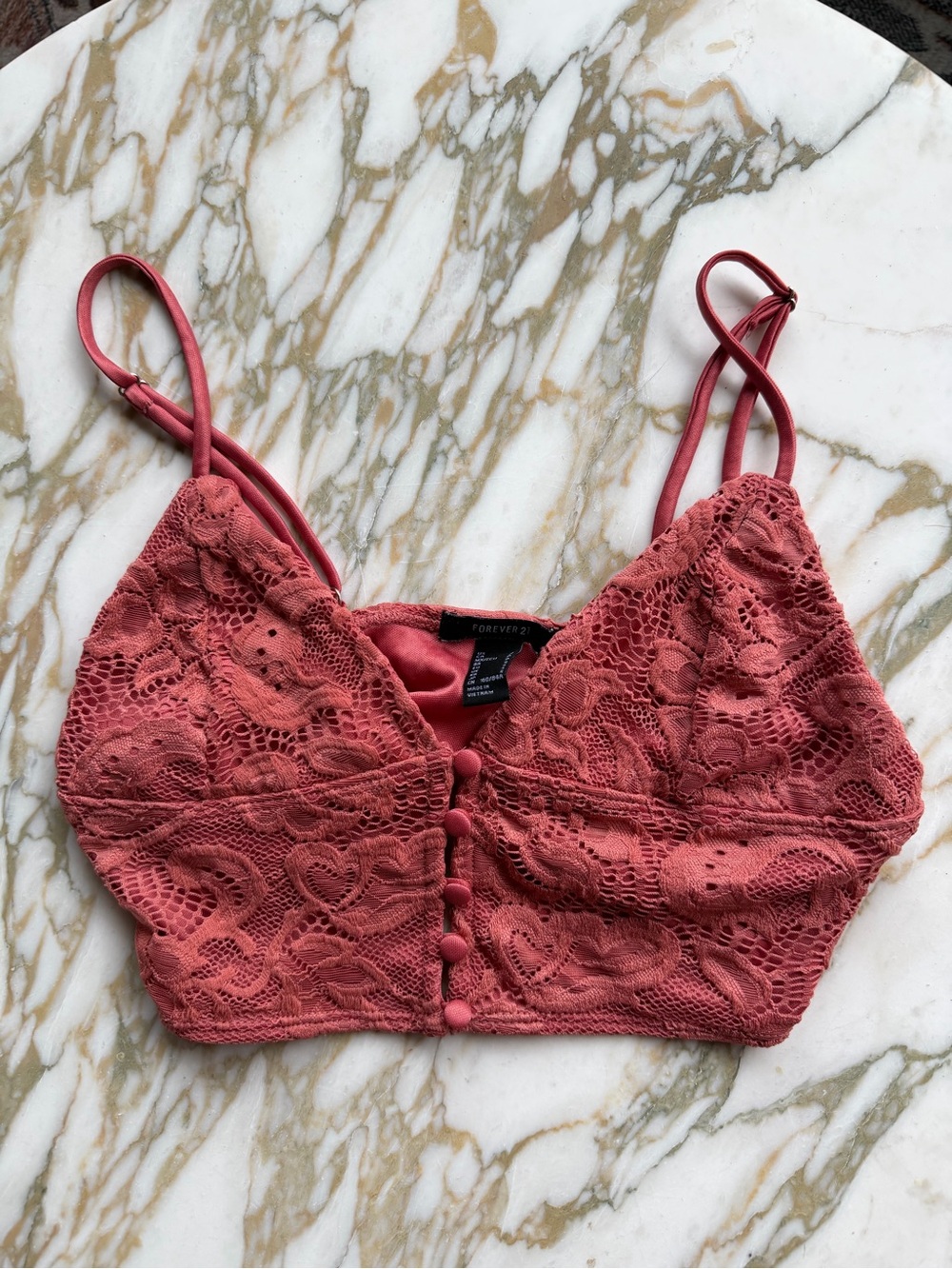 Coral Lace Satin Lined Bralette - Adjustable Straps